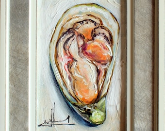Oyster Original Oil Painting Coastal Seafood Art Nautical gift Gift for her Gift for him Kitchen wall decor Cottage decor Anniversary gift