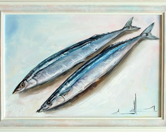 Gebak origineel olieverfschilderij keuken cottage decor cadeau voor moeder vis kunst cadeau voor moeder Cottage decor housewarming cadeau verjaardagscadeau
