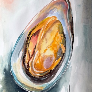 Mussel watercolor Seafood art Coastal art Kitchen wall decor Cottage decor Seaside gift Gift for her Housewarming gift Anniversary gift