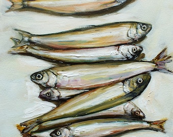 Fish original oil painting Seafood art Food painting Kitchen still life Coastal wall decor Kitchen wall art Gift for sea lovers Ocean art