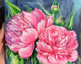 Peony painting Peony art Pink peony art Flower art Flower painting gift Floral wall decor Flower oil painting  Spring flower art Mom Gift