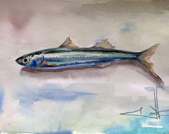 Sardine Watercolor Painting: Seafood Kitchen Art
