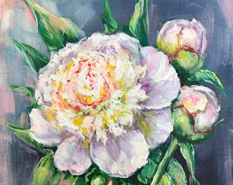 Peony painting Peonies art White peony art Flower art Flower painting Mom Gift Floral wall decor Flower oil painting  Spring flower art