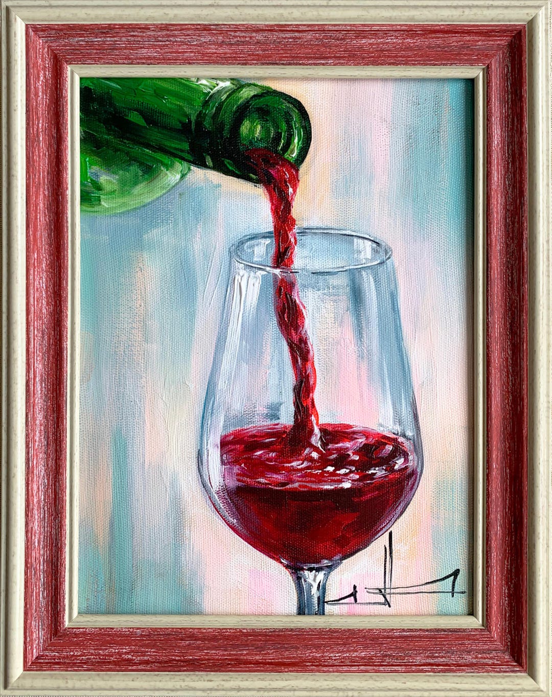 Red Wine Pouring in a Glass Original Oil Painting Wine Art Gift for Man ...