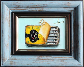 Sardine olieverfschilderij nautische keuken muur kunst kust decor vis kunst voedsel kunst verjaardag cadeau verjaardagscadeau cadeau voor haar Moederdag cadeau