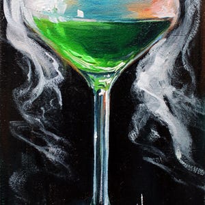 Martini original painting Cocktail art Bar decor Drink art Halloween gifts Gift for man Gift for her Kitchen art Restaurant decor Green art