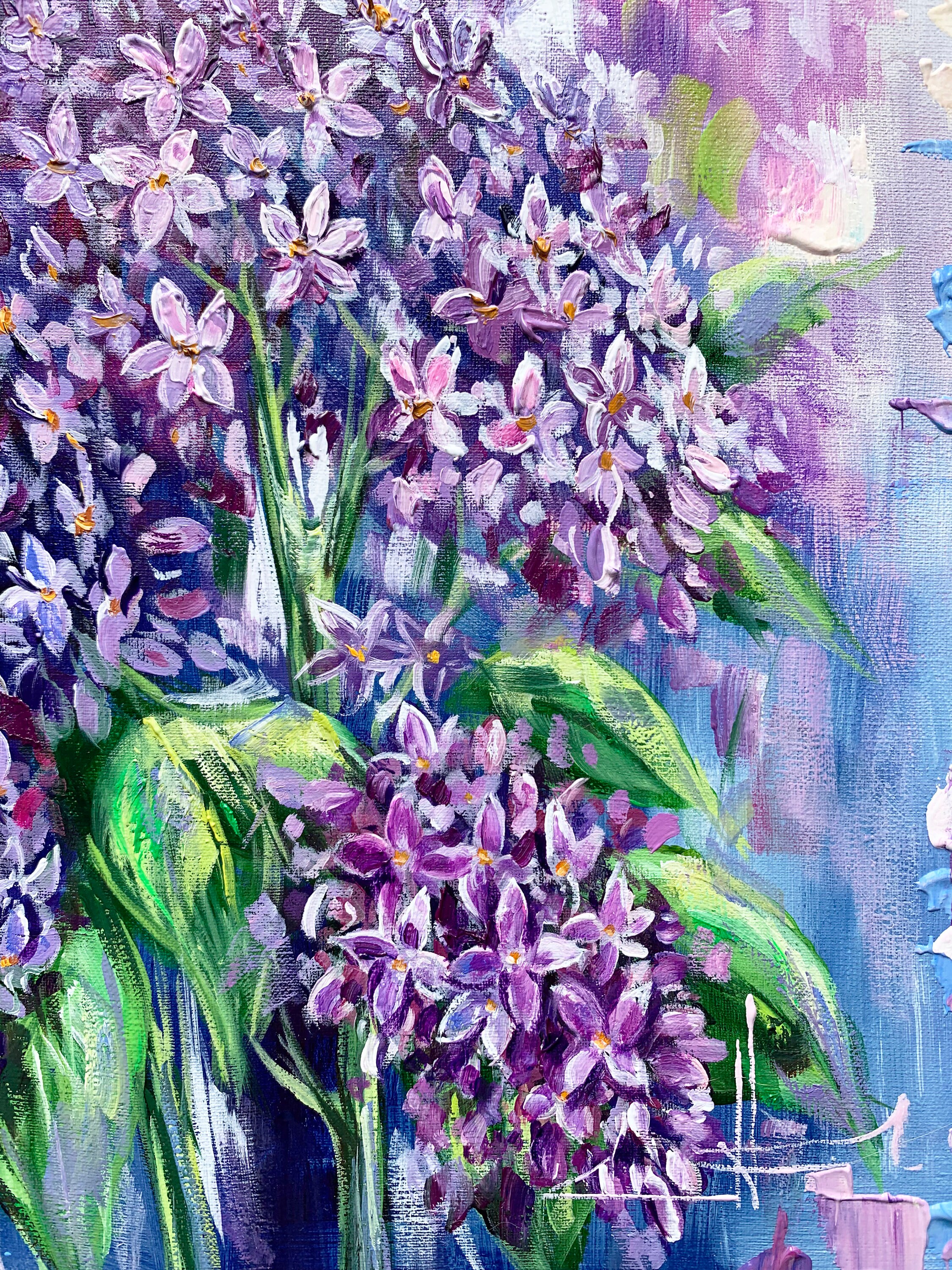 ライラックの花の絵画春の花束アート紫の壁の装飾花の壁の装飾リビング