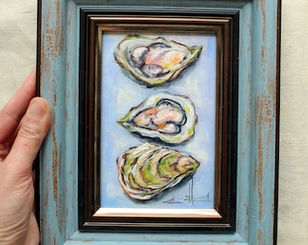 Oyster Original Oil Painting Seafood Wall Art Coastal Cottage Decor Sea wall decor Seafood art Kitchen decor Housewarming gift Nautical gift
