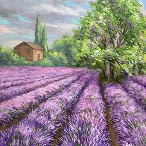Lavendel Feld original Gemälde Landschaft Kunst Provence Kunst Geschenk für sie Cottage Dekor Jahrestag Geschenk individuelles Geschenk Geburtstagsgeschenk Lavendelfeld