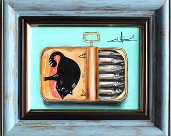 Origineel schilderij sardines Viskunst Nautisch decor Voedselkunst Verjaardagscadeau Cadeau voor haar Moederdag Inwijdingsfeest cadeau Gepersonaliseerd cadeau