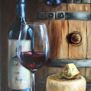 Wine and Cheese Original Oil Painting Wine Art Kitchen art Living Room Decor Housewarming Gift Bar Decor Wine Gift Personal Gift Winery art