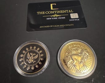 JOHN WICK - The Continental Hotel Accessories Pack! Replica Prop Keycard, Gold Coin, & Adjudicators Coin! Screen Accurate Replica Props