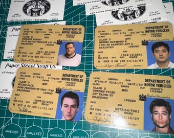 FIGHTCLUB Set of FOUR ID Cards! Tyler Durden, Jack Moore, Robert Paulson, & Raymond K Hessel! Screen Accurate!