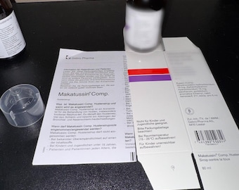 MakaTuss'n New 80ml Replica GLASS Bottle (Empty) WITH Box, Dosing Manual, Child-Resistant Cap, & Dosing Cup - NEW Movie Prop!