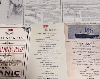 Titanic Replica Prop FULL SET! Includes Tickets, sketch, Roses note, necklace, photos, menus, and more! NEW