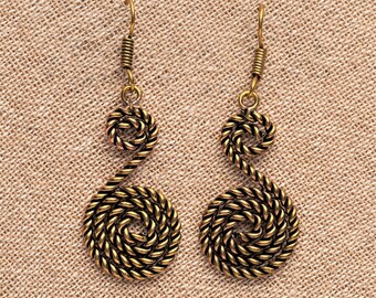 Double Rope Spiral Pure Brass Drop Earrings