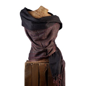 BLACK BAMBOO SHAWL / Warm Blanket Scarf / Soft Pashmina / Throw / Yoga Meditation Wrap / Kantha Embroidered / Reversible / Handloom / Vegan