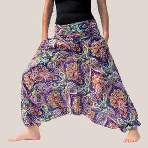 ORGANISCHE HAREM HOSE, Yoga Hose, Lounge Hose, Hippie, Ali Baba, verstellbare Overall, gemustert blau, Bio-Baumwolle, Vegan, ethische, handgefertigt Bild 1