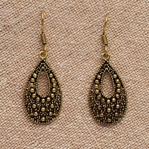 Filigree Tear Drop Pure Brass Earrings