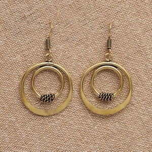 Double Nested Circle Pure Brass Drop Earrings
