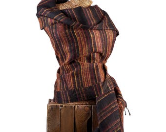 CHAL DE POLAR SUAVE / Bufanda cálida de invierno / Pashmina / Manta / Manta para meditación de yoga / Manta de viaje / Reciclada / Tejida a mano / Vegana / Negra
