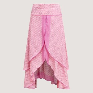 SARI SILK SKIRT 2-in-1 Strapless Dress / Layered / Boho / Floaty Summer Fun / Elastane Back / Lightweight Comfort / Pink Ditsy Floral Print