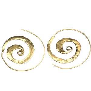 Hammered Pure Brass Spiral Hoop Earrings