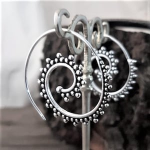 Silver Dot Beaded Spiral Hoop Earrings