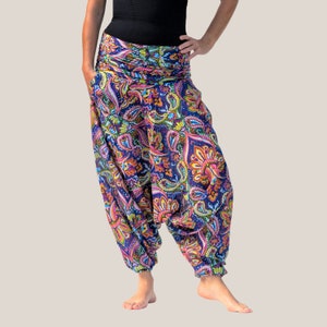 ORGANISCHE HAREM HOSE, Yoga Hose, Lounge Hose, Hippie, Ali Baba, verstellbare Overall, gemustert blau, Bio-Baumwolle, Vegan, ethische, handgefertigt Bild 3