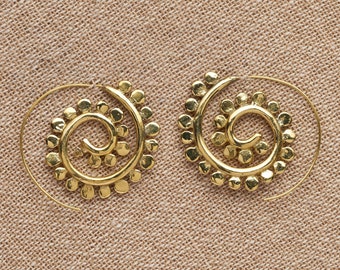 Dotted Pure Brass Spiral Hoop Earrings