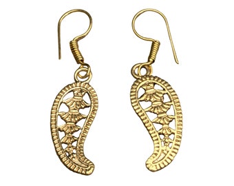 Dainty Pure Brass Filigree Leaf Drop Earrings