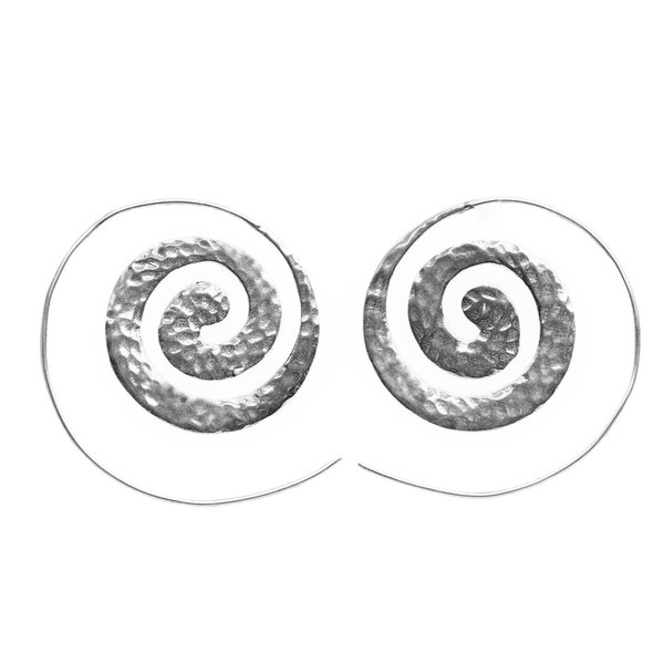 Dimpled Silver Spiral Hoop Earrings