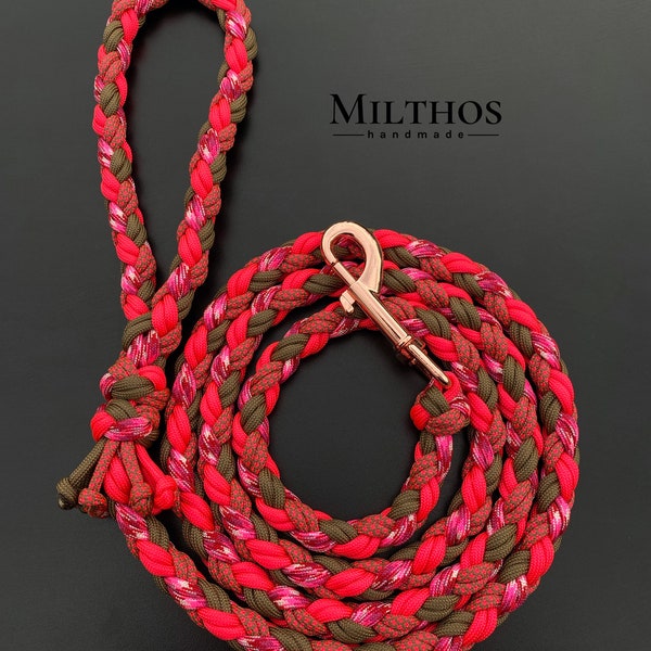 1.60 m dog leash | Size M | made of paracord | neon pink brown rose gold | with a fixed hand strap