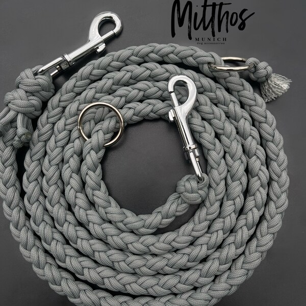 2 m dog leash | Size M | made of paracord | gray silver | for medium and larger dogs