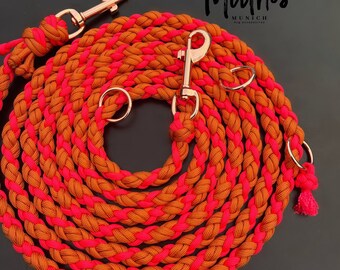 3m Hundeleine | Größe S | aus Paracord | neon pink orange Roségold | für kleinere und mittelgroße Hunde