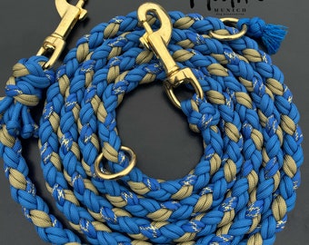 2m Hundeleine | Größe M | aus Paracord | blau glitzer gold Messing | für mittlere und größere Hunde