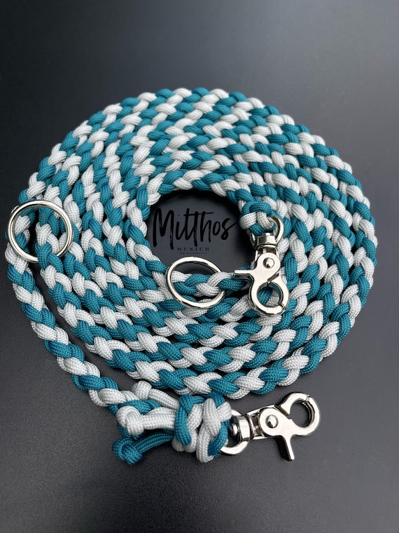 2 M Mini Dog Leash Made of Paracord Petrol Blue Silver for Small Dogs 
