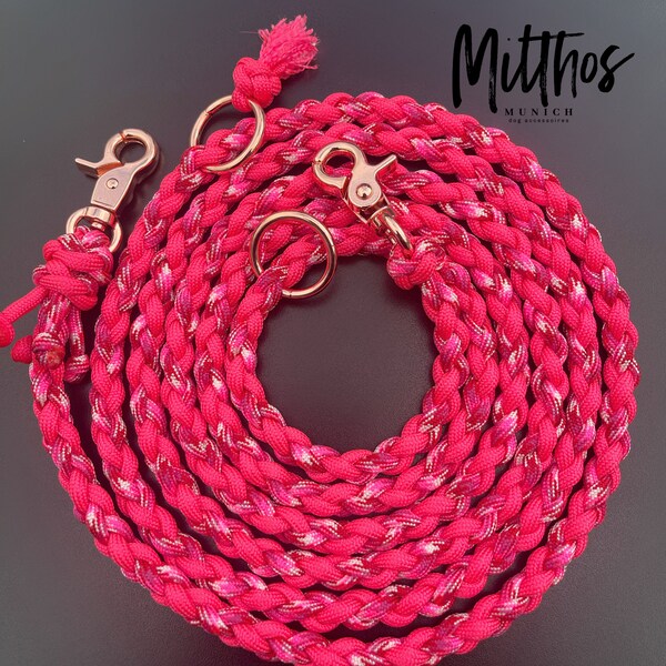 2 m dog leash | Size XS | made of paracord | neon pink red white rose gold | for small dogs