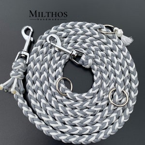 2.5m dog leash | Size M | made of paracord | gray white silver | for medium and larger dogs
