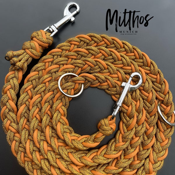 Dog leash made of paracord orange curry silver