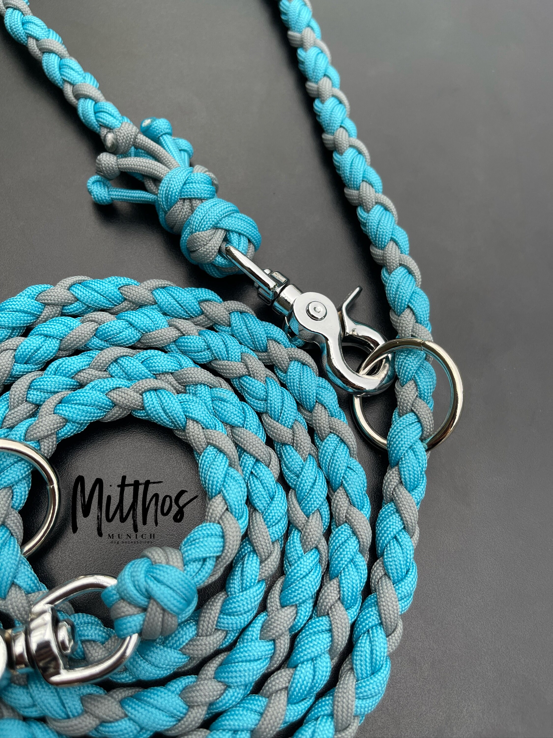 Dog leash made of paracord turquoise light blue grey silver Etsy
