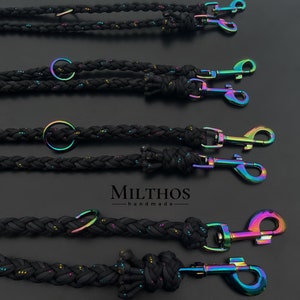 Paracord dog leash rainbow glitter black | various sizes and lengths | customizable