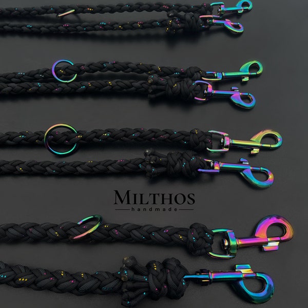 Hundeleine aus Paracord Regenbogen glitzer schwarz | verschiedene Größen und Längen | personalisierbar