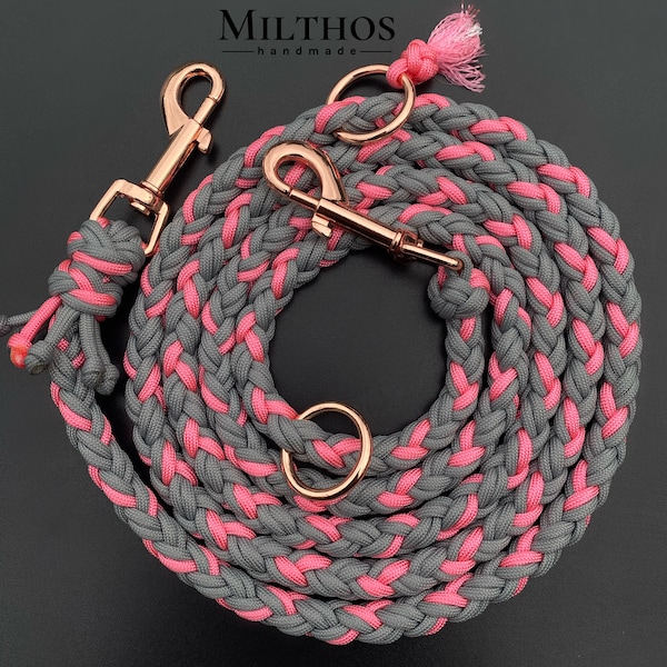 2 m dog leash | Size M | made of paracord | gray pink rose gold | for medium and larger dogs