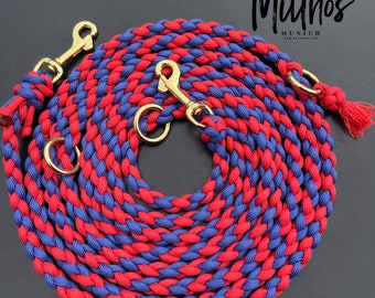 3m Hundeleine | Größe XS | aus Paracord | rot blau maritim gold Messing | für kleine Hunde