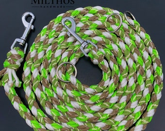 3m Hundeleine | Größe M | reflektierend | aus Paracord | neon grün braun weiß silber | für mittlere und größere Hunde