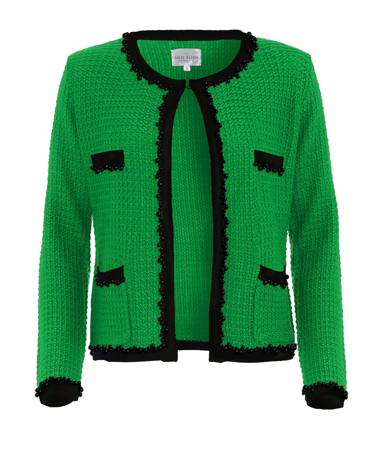 Ladies Knitted Jacket in Emerald Green Edged in Black and Etsy UK