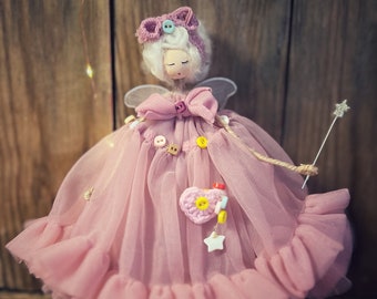 Button fairy, fairy doll, magical gift, wings, wands, whimsy, buttons, home decoration.