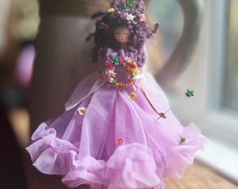 Wildflower, fairy doll, magical gift, wings, wands, whimsy, wildflowers, home decoration.