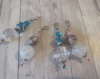 Sparkling Pastel Christmas Zipper Charm with Pink or Blue Beads - Perfect for Christmas in July